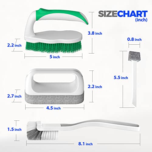 Holikme 7 Pack Deep Cleaning Brush Set, Scrub Pads with Scraper Tip for Pool Walls, Bathroom, Grout, Floor, Bike, Tub, Shower, Kitchen Surface (Green)