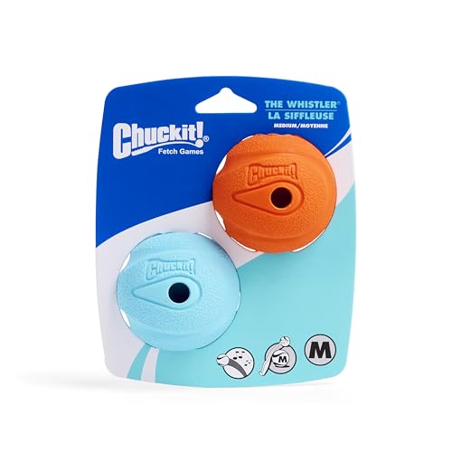 Chuckit! The Whistler Ball Dog Toy, Medium (2.5 Inch Diameter) for Dogs 20-60 lbs, Pack of 2, Multicolor