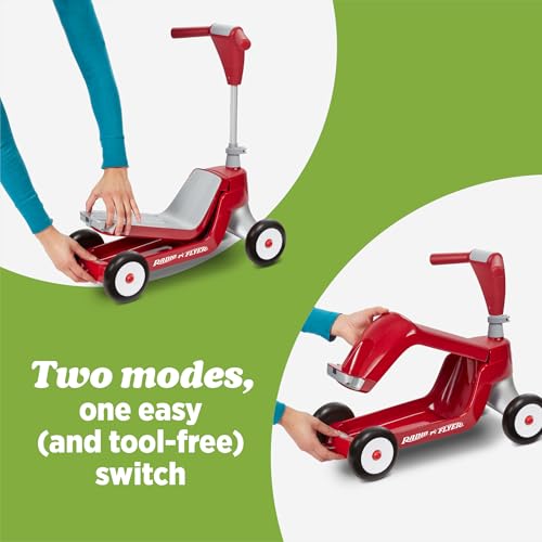 Radio Flyer Scoot 2 Scooter, Blue/Red/Pink, for Kids Ages 1-4, Ride On Toy or 4-Wheel Kids Scooter, Durable Wheels and Frame, Converts Easily with Flip Deck, Toddler Ride On Toys ( Exclusive)