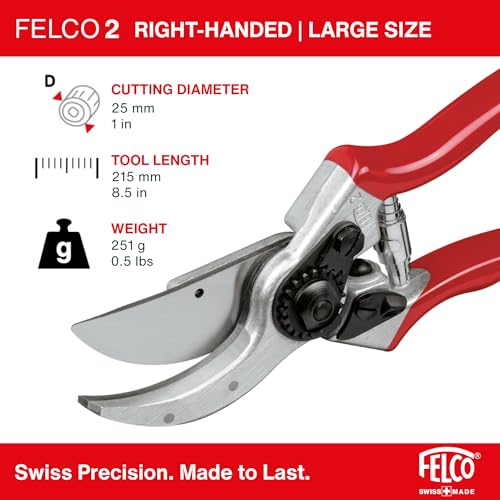 Felco F2 Pruning Shears – 9.25" Swiss-Made Garden Clippers for Professional Pruning | Hand Pruners for Gardening | Garden Tool Cutter with Precision Bypass Blade, Aluminum Body, Replaceable Parts