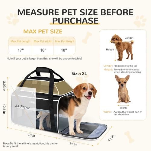 Lekereise Top-Expandable Pet Carrier 18x11x11Inch Delta American United Airline Approved Soft Sided Underseat to 15lbs Travel Carriers for Small Dogs Cats with Locking Safety Zippers Anti-Scratch Mesh