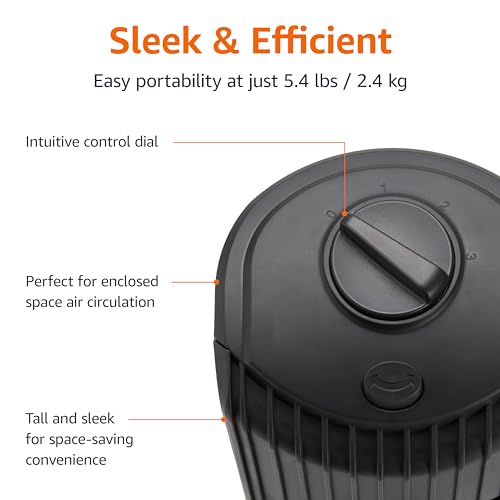 Basics 28" 60-Degree Oscillating Tower Fan with Powerful Airflow for Bedroom, Living Room, Office, 3 Speeds, Mechanical Control, Air Circulator, 35W, 27.8"H x 9.4"D x 9.4"W, Black