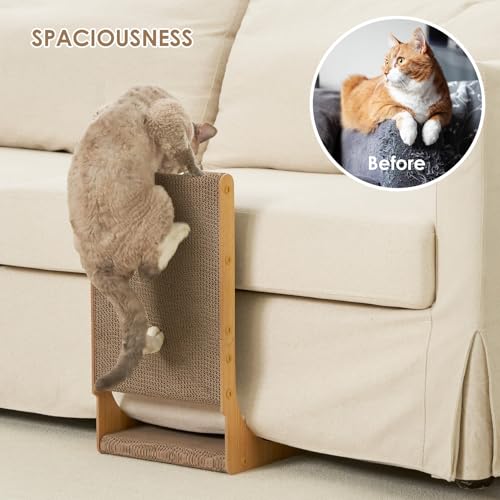 EHEYCIGA 2-Pack Cat Scratcher, 25.6 Inch L-Shaped Cardboard Scratch Pad for Indoor Cats, Vertical Cat Scratching Board with Ball Toy, Furniture Protector, Reversible Design for Double Life, Large