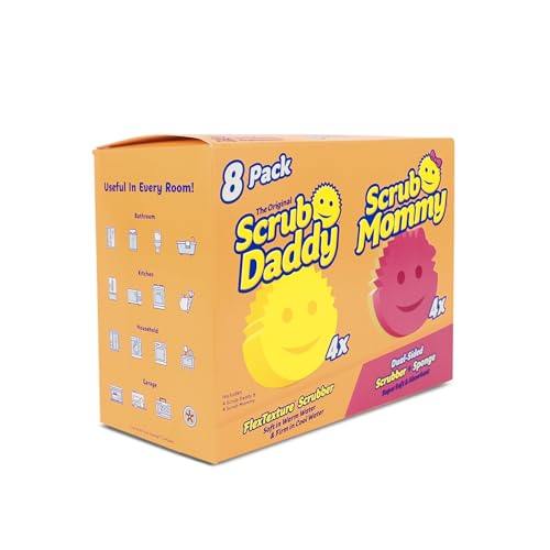 Scrub Daddy Original (4) + Scrub Mommy Kitchen Sponges (4) - Scratch-Free Dish Scrubber - Multipurpose Kitchen Cleaning Sponges - BPA Free Polymer Foam - Stain & Odor Resistant (8 Pack)
