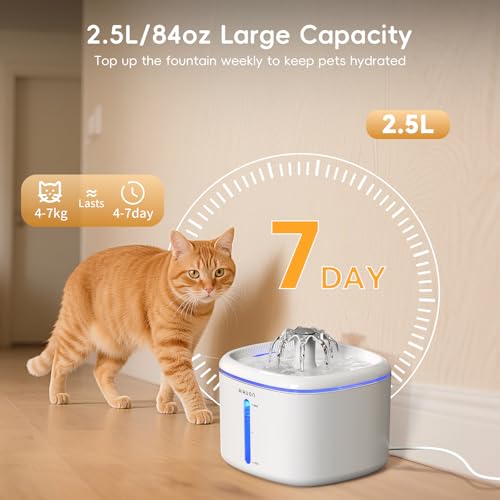 Cat Water Fountain,84oz/2.5L Pet Cat Fountain – Ultra Quiet Upgraded Automatic Pet Water Dispenser with 3 Replaceable Filters, Indoor Cat & Dog Drinking Bowl (Cat Fountain+3 Filters)