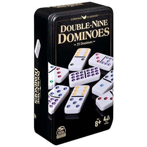 Spin Master Games, Cardinal Classics Double Nine Dominoes Set in Storage Tin, Dominoes for Kids & Adults, Classic Game, 2-6 Players, for Ages 8 & Up