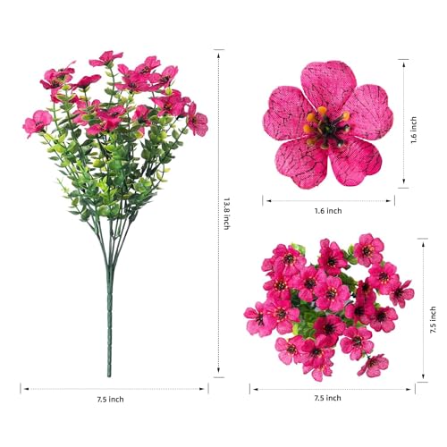 HyeFlora Artificial Flowers for Outdoor Indoor Garden Home Decoration, Faux Flower Daisy with Eucalyptus Leaves Fake Plants Greenery Boxwood Porch Patio, 12 Bundles (6 Multicolor)