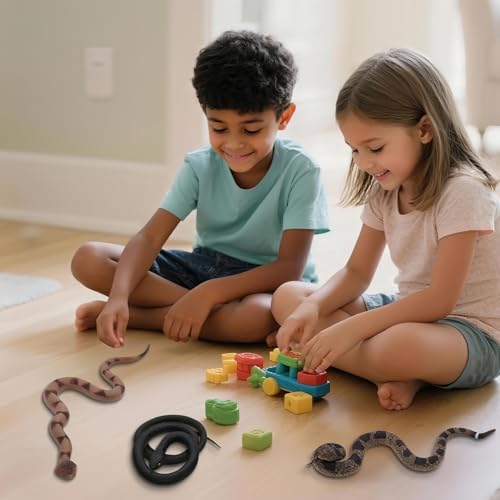 3PCS Rubber Snakes Fake Snake, Realistic Rubber Snake Toy to Keep Birds Away for Garden, Lifelike Plastic Fake Snakes Prank Toys for Men, Adults Kids Gag Gifts, Prank Stuff Props for Halloween Decor