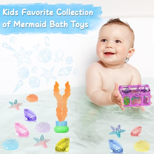 VGOFUN Diving Pool Toys for Kids Ages 3-12, 31 Pcs Mermaid Pool Toys, Diving Gem Toys with Pirate Treasure Chest, Summer Underwater Game Toys Swimming Training Gift for Boys Girls with Storage Bag