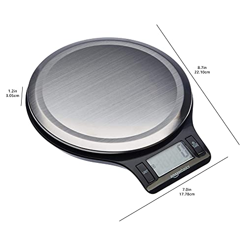 Basics Digital Kitchen Scale with LCD Display, Tare Function, Multiple Units, Weighs up to 11 Pounds, Batteries Included, Black and Stainless Steel
