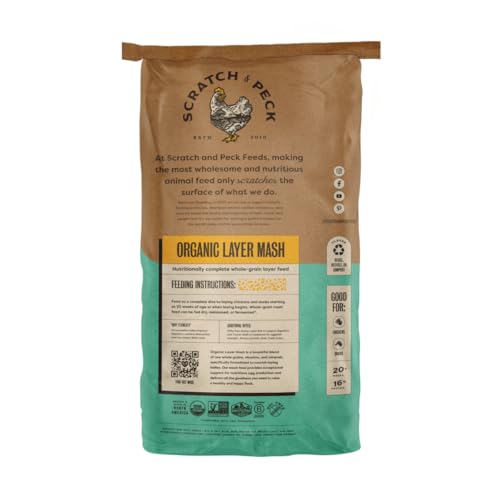 Scratch and Peck Feeds Whole Grain Layer Mash Chicken and Duck Feed - 40 lbs Bag - Corn-Free and Soy-Free - 16% Protein, Certified Organic and Non-GMO Project Verified Chicken Food
