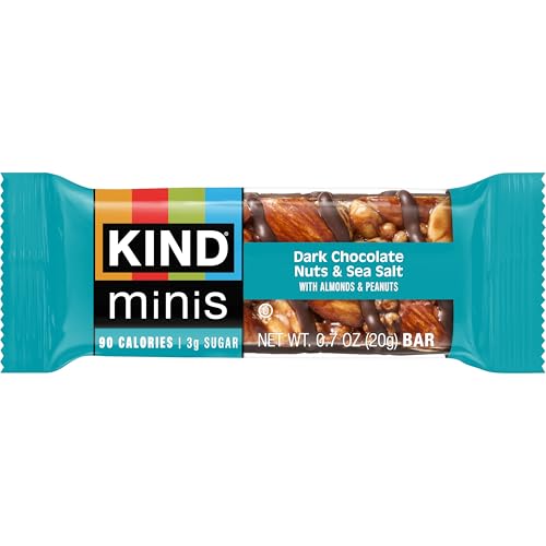 KIND Mini Snack Bars Variety Pack, Gluten Free, Low Sugar, Low Calorie Snacks, Dark Chocolate Nuts & Sea Salt, Caramel Almond & Sea Salt, 20 Count