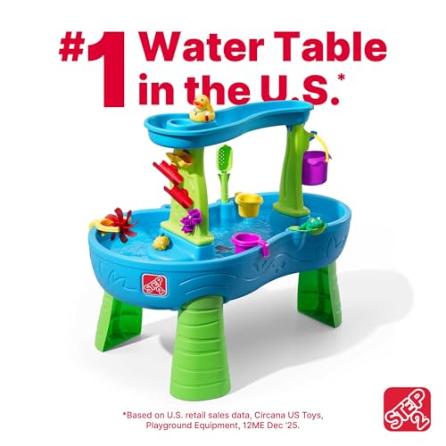Step2 Rain Showers Splash Pond Water Table, Kids Water and Sand Activity Sensory Playset, Summer Outdoor Toys, 13 Piece Water Toy Accessories, For Toddlers 1.5+ Years Old, Blue & Green