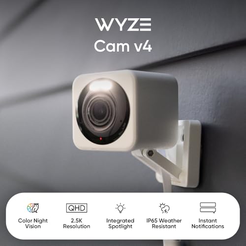 WYZE Cam v4 (Latest Model), 2.5K AI Security Camera, Indoor/Outdoor Cameras for Home Security, Baby Monitor & Pet Camera, Vibrant Color Night Vision, No Subscription Required, Free Expert Help