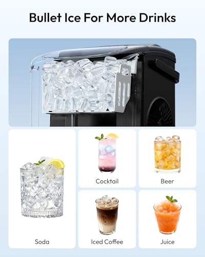 EUHOMY Countertop Ice Maker Machine with Handle, 26lbs in 24Hrs, 9 Ice Cubes Ready in 6 Mins, Auto-Cleaning Portable Ice Maker with Basket and Scoop, for Home/Kitchen/Camping/RV. (Black)