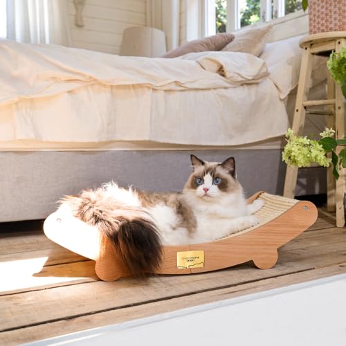 Sisal Cat Scratcher Bed for Indoor Cats Hammock for Scratching Pad Cat Chair Natural Sisal Scratch Post for Large Cats Scratcher Lounge, Wooden Cat Furniture(Large)