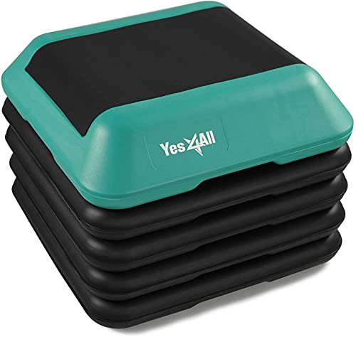 Yes4All High Arobic Step Platform & Stackable Risers - Adjustable 4"/6"/8"/10"/12" Height - Choose Full Step Platform Set or 2-Pack Stackable Risers, Customize for Cardio & Aerobic Exercise