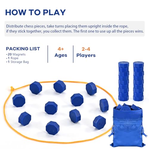 Bameca Magnetic Chess Game with Full-Size Stones, Magnet Game with String, for Family & Party & Travel & Camping, Puzzle Strategy Games, 2 Player Games for Kids & Adults