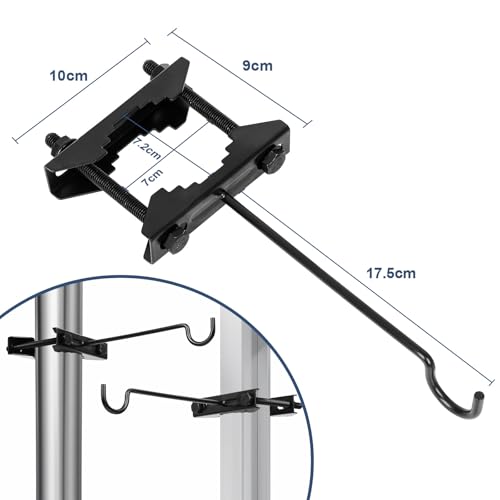 2 Pack Bird Feeder Hanger Hook, Metal Clamp-On Deck Hook for Railing Pole, Outdoor Hanging Bracket for Plant, Camping Lantern Rack, Windproof Tree Branch Hooks for Wild Bird House Holder