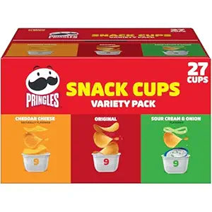 Pringles Potato Crisps Chips, Lunch Snacks, Snack Cups, Variety Pack, 19.3oz Box (27 Cups)