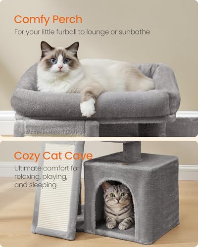 Feandrea Small Cat Tree, Cat Tower Condo, Scratching Ramp, Large Top Perch, Cave, 20.1 x 15.4 x 18.3 Inches, Dove Gray UPCT010GD02S