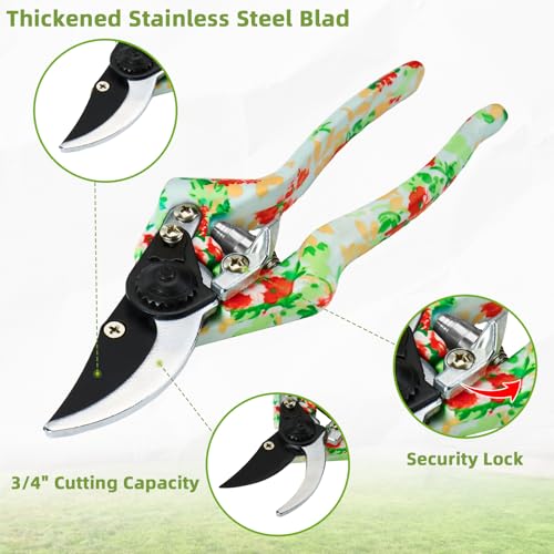 Garden Tools Set WANCHI 10 Piece Heavy Duty Floral Garden Tool Set Gardening Gifts for Women Men Birthday Rust-Proof Aluminum Garden Hand Tools Gardening Kit with Tote Bag Apron Glove