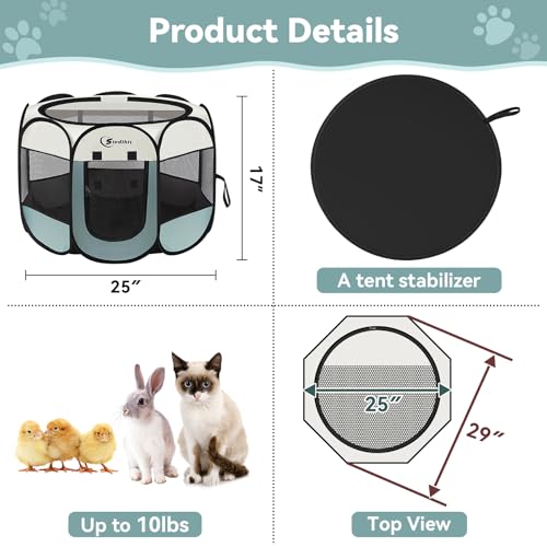 Siedihit Dog Cat Playpen, Puppy Pet Playpen Indoor for Small Dog Crate Tent Cage Outdoor, Portable Pop Up Dogs Enclosure Kennel with Carrying Case for Dogs/Cats/Rabbits(Grey, Small