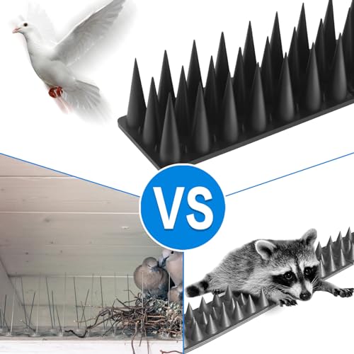 BORHOOD Bird Spikes, 20 Pack Pigeon Deterrent for Small Birds Raccoon Cats Defender for Outside to Keep Squirrel Away, Plastic Fence Spike for Railing and Roof-Black