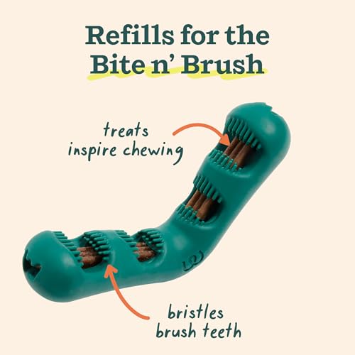 WOOF - Bite n' Brush Refills Treats for the Dog Toothbrush Toy - Scrub Plaque and Tartar from Your Dog's Teeth and Mouth - Dog Dental Sticks - Approximately 18 Refills - Beef