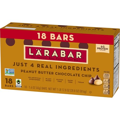Larabar Peanut Butter Chocolate Chip, Fruit and Nut Bars, Gluten Free and Vegan, 18 Ct, 28.8 oz