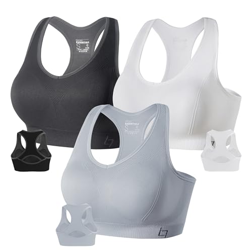 FITTIN Racerback Sports Bras for Women - Padded Comfortable Seamless Support for Yoga Workout Gym - for Plus Size Large Bust