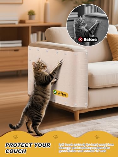 78.7"x15.8" Cat Scratch Mat, Trimmable Self-Adhesive Carpet, DIY Climb Cat Scratcher for Furniture Couch or Wall Protector, Covering Cat Scratching Post Replacement Pads (Beige)