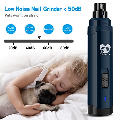 Casfuy Dog Nail Grinder Upgraded - Professional 2-Speed Whisper-Quiet Electric Pet Nail Trimmer Painless Paws Grooming & Smoothing for Small Medium Large Dogs & Cats (Dark Blue)