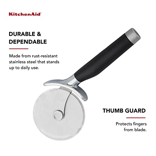 KitchenAid Classic Pizza Wheel with Sharp Blade For Cutting Through Crusts, Pies and More, Built In Finger Guard for Safety and Comfort Grip to Protect Fingers, Dishwasher Safe, 9-Inch, Black