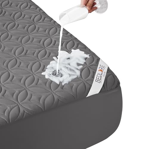 BEDLORE Waterproof Mattress Protector, King Size Mattress Pad with Deep Pocket 6"-18" Depth, Soft Noiseless Dirt-Proof Bed Mattress Cover Washable for Home, Bedroom, Hotel (Gray)