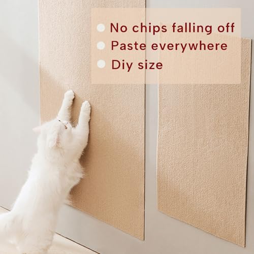 KEYIDE Self-Adhesive Cat Scratch Wall Climber, Wall Cat Scratcher Mat for Indoor Cats Kitten Trimmable Carpet Corner Protector 78.7"x15.8" (Beige)