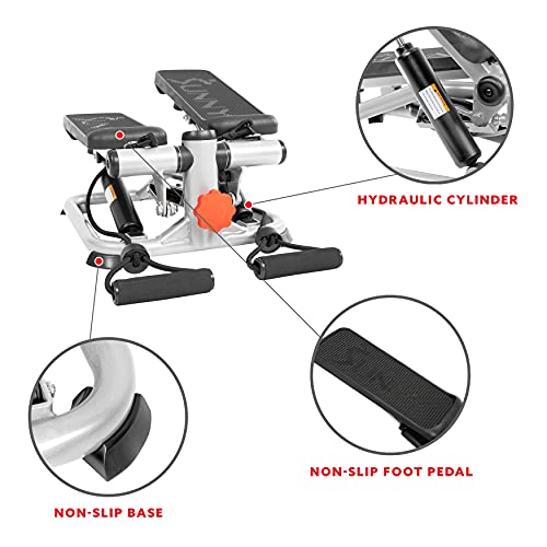 Sunny Health & Fitness Mini Steppers with Digital Monitor and Resistance Bands, Compact Low-Impact Cardio Machines for Home Workouts