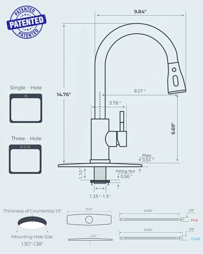 FORIOUS Kitchen Faucets with Pull Down Sprayer, Brushed Nickel, High Arc Single Handle Classic Stainless Steel Sink Faucet 1 or 3 Hole, Suitable for Farmhouse Camper Laundry Rv Bar