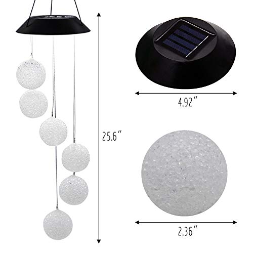 MorTime LED Solar Crystal Ball Wind Chime, 25" Mobile Hanging Wind Chime for Home Garden Decoration, Automatic Light Changing Color