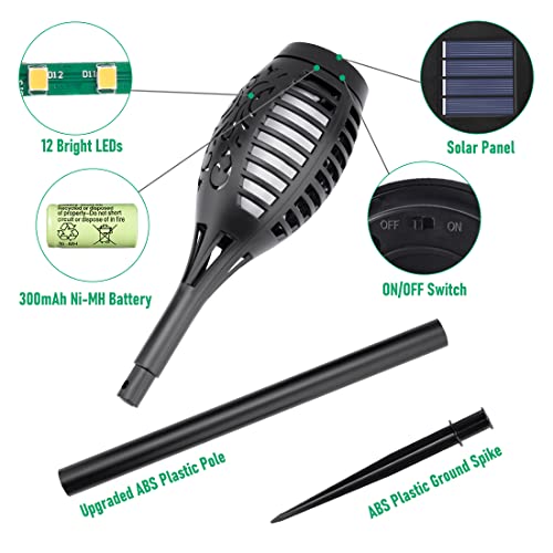 IkeeRuic Solar Lights Outdoor, Solar Torch Light with Flickering Flame for Outdoor Decor, Solar Garden Lights, Waterproof Outdoor Lighting, Flame Torches for Outside Patio Pathway Yard Decorations