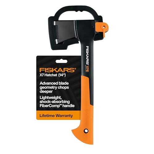 Fiskars X7 Small 14" Hatchet Axe with Sheath for Chopping Wood Kindling for Campfires, Outdoors & Camping, Insert-Molded Forged Steel Head, Low-Friction Blade, Shock Absorbing Handle & Non-Slip Grip