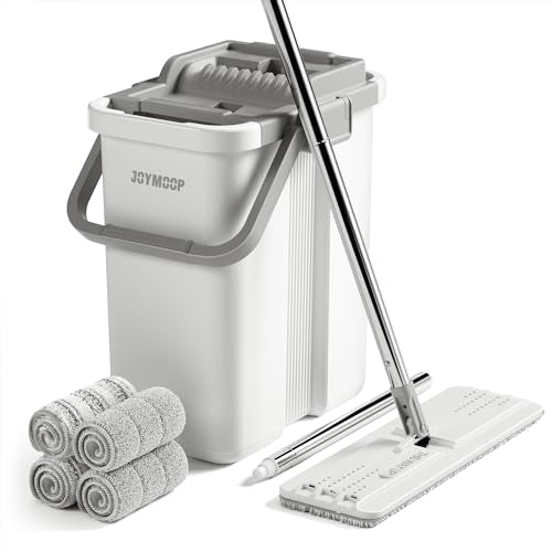 JOYMOOP Mop and Bucket Set, Flat Mop Flat Head, Microfiber Dust Mops for Household & Commercial Wall Cleaner with Long Handle, Hands-Free Floor Cleaning