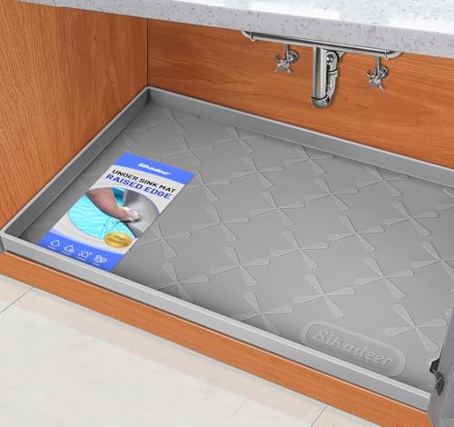 SIKADEER Under Sink Mat Waterproof 34" x 22", Silicone Mat Kitchen Drawer Shelf and Cabinet Liner, Sink Protector for Kitchen Organizers and Storage, Boot Tray Pet Food Mats