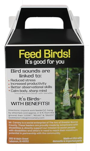Mr. Canary Yellow 'Pair of Socks' Finch Sock Feeders, 2pk, Seed-Filled All-Season Feeders, 24oz Total