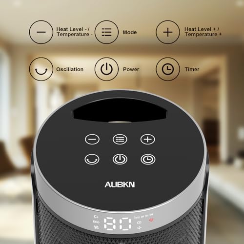 Space Heater, WINHL Small Portable Electric Heaters for Indoor Use with Thermostat and Remote, 70°Oscillation, 12H Timer, 5 Modes, 1500W PTC Ceramic Fast Safety Heat for Office Bedroom Home