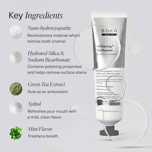 Boka Fluoride Free Toothpaste, Nano Hydroxyapatite Toothpaste, Appropriate for Sensitive Teeth, for Adult, Kids Oral Care - Whitening* Refresh Mint, 4 Fl Oz 1Pk US Manufactured