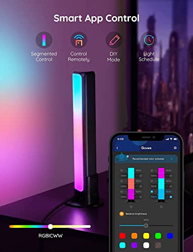 Govee Smart LED Light Bars, Work with Alexa and Google Assistant, RGBICWW WiFi TV Backlights with Scene and Music Modes for Gaming, PC, Living Room Decoration, Black