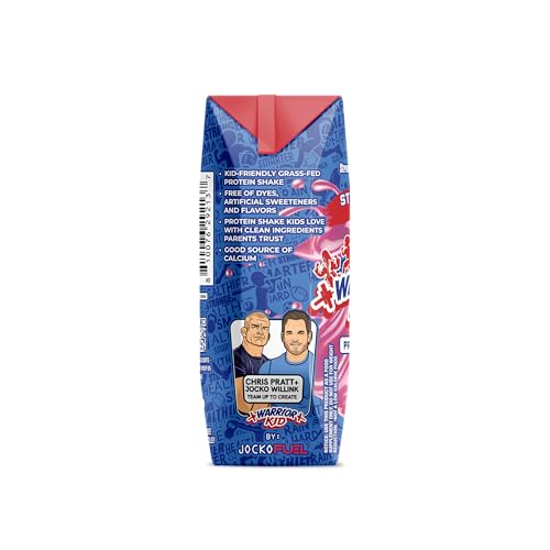Warrior Kid Nutritional Protein Shake, Strawberry, Healthy Kids Snacks, 12g Protein, 0g Added Sugar, Vitamins & Minerals, No Soy Ingredients, Gluten Free, Non-GMO, 8.25 Fl Oz (6 Count)