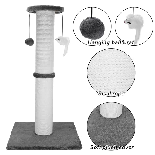 Cat Scratching Post 34 Inches Heavy Duty and Thicker Cat Scratching Post Cotton Rope with Hanging Ball and Mice Scratching Post for Indoor Cats and Adult(Grey)