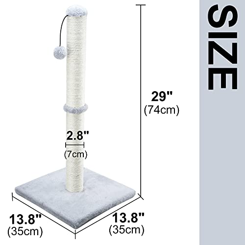 Dimaka 29" Height Tall Cat Scratching Post, Claw Scratcher with Sisal Rope and Covered with Soft Smooth Plush, Vertical Scratch [Full Strectch] for Standard Size Cats(Grey, 29 inches for All Cats)